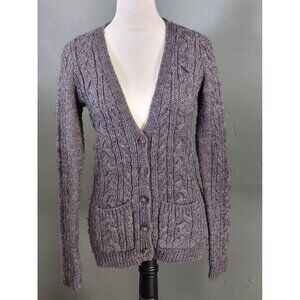 ABERCROMBIE & FITCH Gray Apaca-Wool Blend Cable Knit V-Neck Cardigan Pockets M